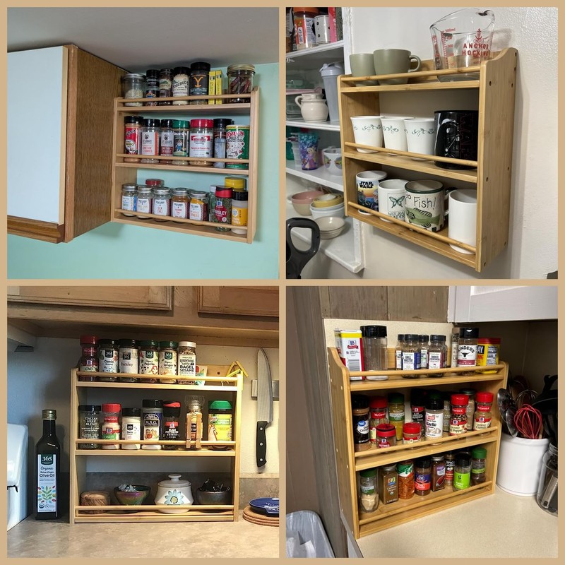3 Tier Bamboo Spice Rack, Seasoning Jars Rack Shelf Spice