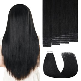 Sweetmet Injection Tape in Hair Extensions Human Hair 3rd-Generation #1 Jet Black 20pcs 35g 16inch Seamless Hand-Tied Invisi Edge Invisible Tape ins Extensions(#1-16inch)