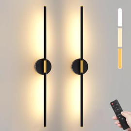 Black Gold Battery Operated Wall Sconces Set of 2, 24 Inch 3CCT Rechargeable Wall Lights with Remote, Touch Control, 350° Adjustment Dimmable Stepless Timer Wireless Wall Sconces for Living Room