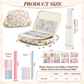 Sinload Large 12 x 9 x 2.5" Chenille Letter PU Leather Bible Cover for Woman with Bible Tabs 6 Colored Gel Pen 12 Highlighters Bible Case with Shoulder Strap for Study Bible Tote Bag Gifts(Rainbow)