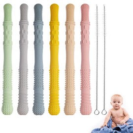 Galenecx 6 Stück Beißröhrchen, Silikon Kaustäbe, Baby Zahnungshilfe, Hohl Kausticks, Auffrischungssicher, Weiche Texturen, Molarstab Säuglinge und Kleinkinder