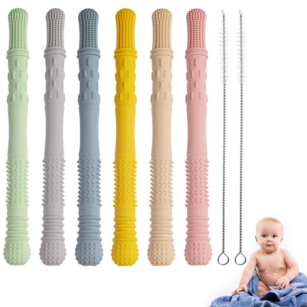 Galenecx 6 Stück Beißröhrchen, Silikon Kaustäbe, Baby Zahnungshilfe, Hohl Kausticks,