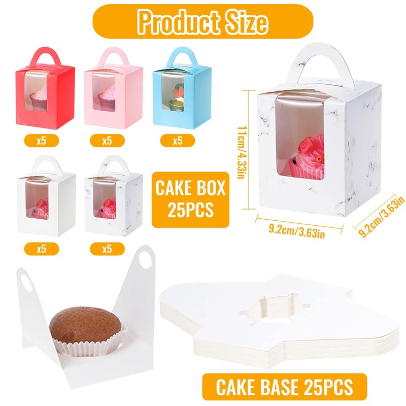 25 Pcs Individual Cupcake Containers, Cupcake Gift Boxes with Window,