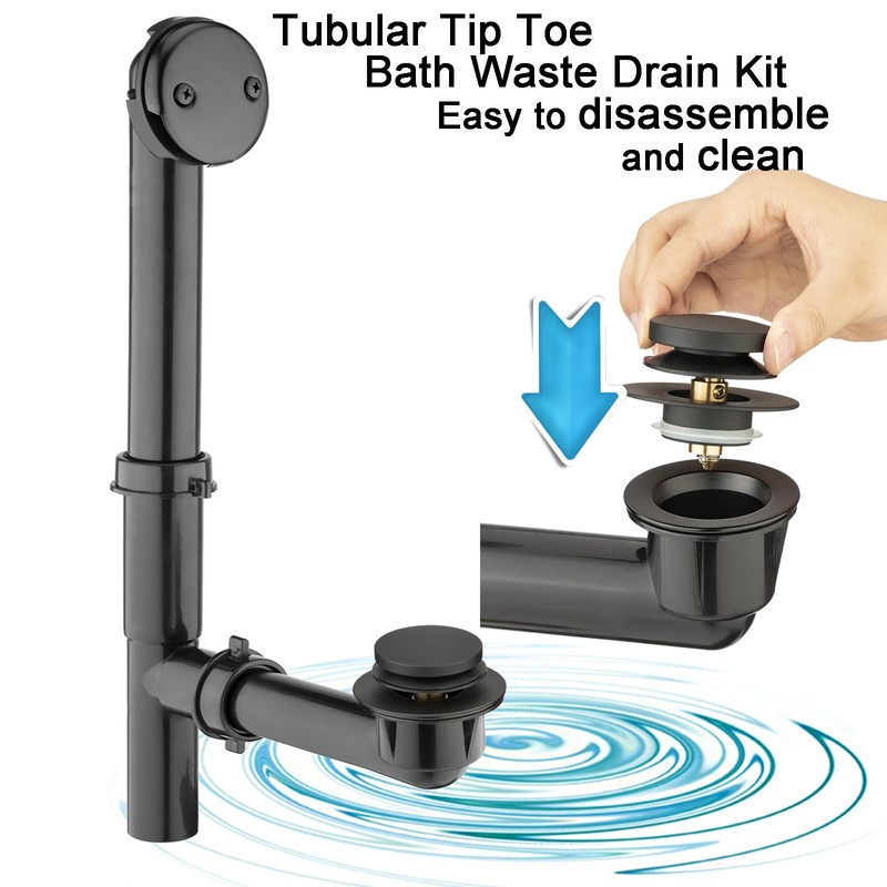 (1 Pack) Yariwiz 1-1/2" Matte Black Bathtub Tub Drain Kit