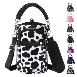 AceTreker 64 oz /87 oz/128 oz Neoprene Water Bottle Carrier with Strap for Insulated Metal Hydro Jug Water Bottles, Sleeve Holder Bag for Camping Trip-Cow