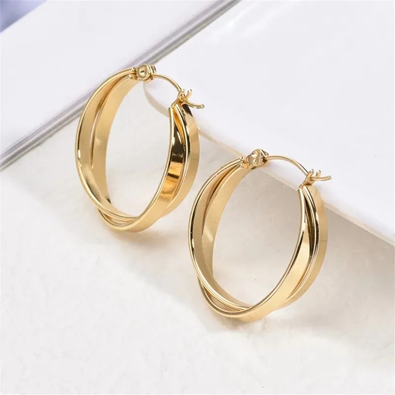 Arracadas Dobles Oro Laminado 24k Estuche Regalo Dorado