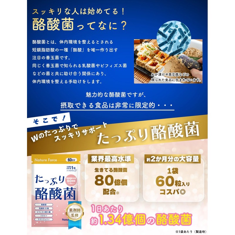 【生きた酪酸菌 80億個 × 大容量60日分】 薬剤師監修 酪酸菌 サプリ 80億個 乳酸菌 ビフィズス菌