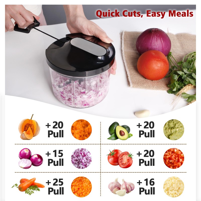 SUREWIN Manual Food Processor 1000ML Large Capacity Pull String Vegetable