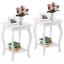 Costway Set of 2 Modern Nightstand End Side Bedside Side Living Room With Display Shelf