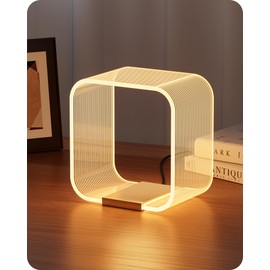 EDISHINE LED Table Lamp, Acrylic Panel & Aluminum Plate Base, Modern Bedside Lamp for Living Room, Bedroom, Study, 3000K, Gold