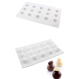 VolksRose Silicone Mini Cute Round Ball Molds 2 Pack 15-Cavity Baking Mold Ice Cube Trays for Making Ice Cream Bombes, Mousse, Gumdrop, Jelly, Chocolate Truffle, Candy, Biscuit Mold and More #S2