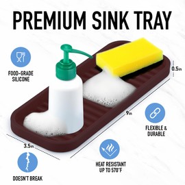 Zulay Kitchen (9x3.5) Silicone Sponge Holder for Kitchen Sink - Flexible Multipurpose Soap Tray - Sink Organizer for Kitchen, Bathroom, Makeup, Trinkets & More (Dark Mahogany)