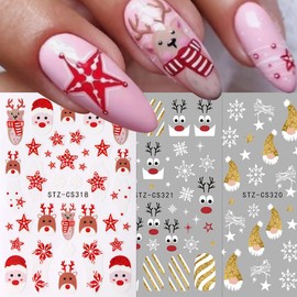 Christmas Nail Stickers Glitter Nail Art Decals 6PCS 3D Self-Adhesive Christmas Nail Art Stickers Glitter Gnome Winter Nail Decals Elk Star Snowflakes Nail Art Supplies for Women Nail DIY Accessories