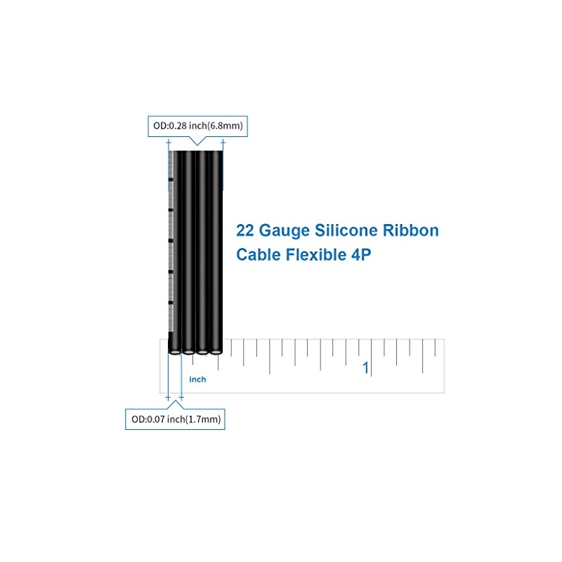 BNTECHGO 22 Gauge Silicone Ribbon Cable Flexible 4P Black 10