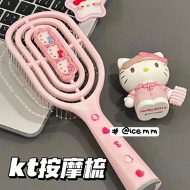 Sanrio Lady Macaron Hollow Bone Comb for Fluffy Hair Free Size/Macaron Bone Comb Pink + Kitty Cat 1 30ea