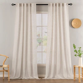 MIULEE Natural White Linen Curtains 84 Inch Length 2 Panels for Bedroom Living Room Back Tab Soft Thick Linen Textured Window Drapes Semi Sheer Light Filtering Privacy Farmhouse Curtains 42 Inch Wide