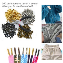 Gammsek 200Pcs Shoelace Aglets, Pliers for installing Metal Shoelaces Heads, Shoe lace Tips, 4 Colors Bullet Shape String Ends Attach to Sneakers Canvas Hoodies Beach Pants DIY Reparing Kit (3mm)