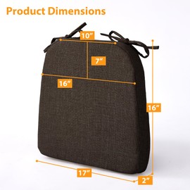 Ruqmuis Chair Cushions for Dining Chairs, 2" Thick Seat Cushions for Kitchen Chairs, D-Shaped Chair Pads with Washable Cover, Ties and Non Slip Backing, 17'' x 16'', Set of 4, Brown