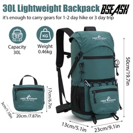 Bseash 30L Lightweight Hiking Backpack, Outdoor Sport Waterproof Travel Bag Daypack for Cycling Climbing Skiing (Blue Green)