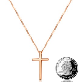 14K Gold Plated Tiny Cross Pendant Necklace for Women Simple Cross Necklaces Birthday Gifts for Women Girl Fashion Jewelry (Rose gold cross)