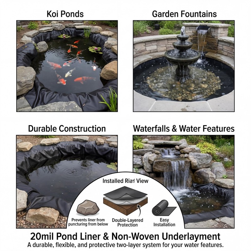 Fanfanwin 2 Pcs 15 x 15 ft Pond Liner &