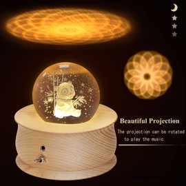 Aoweika Music Box 3D Crystal ball Rotating Musical Box With Led Light Desktop Ornament Desk Decoration Wooden Base Gift for Birthday Mother's Day Christmas(Panda)