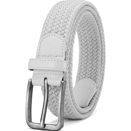 DOOPAI Men's White Braided Stretch Belt, Elastic Woven Belt, Size 46"-50"Waist Adjustable, Golf, Casual & Formal, No Hole, Perfect Fit for Men