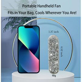 Mini Portable Fan with Rhinestone Decor Bling Foldable Battery Operated Little Handheld Fan for Desk, Camping, Travel, & Outdoor Events， (Pink)