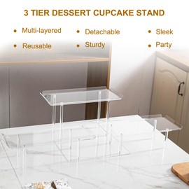 HeiMma Acrylic Dessert Table Display Set, Clear Cupcake Stand, 3 Tier Serving Trays and Platters, Buffet Riser and Stand Cookie Display Stand Acrylic Food Display for Wedding Birthday Shower Tea Party