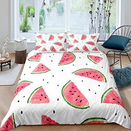 Watermelon Duvet Cover Set Kids Boys Girls Delicious Fruit Print Bedding Set Watermelon Seeds Comforter Cover Cool Summer Bedspread Cover,Room Decor 2Pcs Bedding Single Size