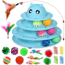 UPSKY Cat Roller Toy 3-Level Turntable Cat Toys Balls for Indoor Cats, Kitten Toys Set - A-Fruit Green