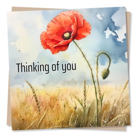 Beautiful Thinking Of You Card - Poppy Design - Sympathy or Condolence Card