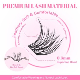 CALAILIS CALAILIS Cluster Lashes, 144Pcs D Curl Lash Clusters DIY Lash Extensions Mega Volume Eyelash Clusters Reusable Wispy Individual Lashes Super Thin Band and Soft (HD17, D-10-16MIX)