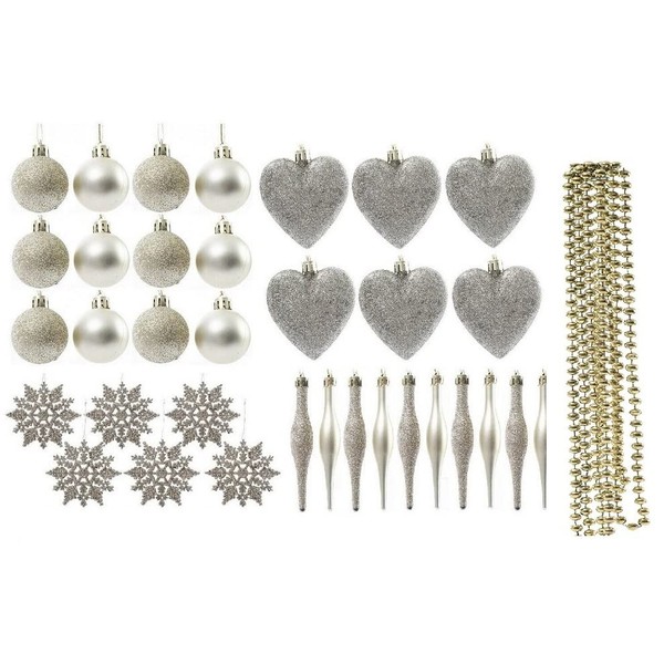 Christmas Tree Decoration Baubles Snowflakes Droplet Garland Heart Set 35pc