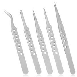 Sanhooii 5-Piece Tweezers Set Pointed & Curved Tips Sharp Tweezers Different Tips and Curved Tips for Crafts, Jewellery, Eyelash Extensions