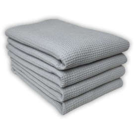 Menola Geschirrtücher Set 4 Stück Abtrockentücher Küchentücher Waffelpique-Optik Vintage 100% Baumwolle ca. 40 cm x 60 cm Hellgrau