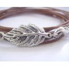 Silver leaf with veins: wrap bracelet with small leaf