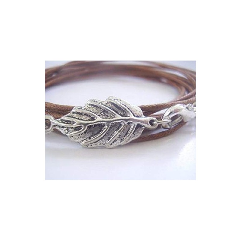 Silver leaf with veins: wrap bracelet with small leaf