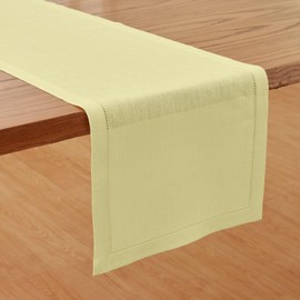 Solino Home Linen Table Runner 72 Inches Long – 100% Pure Linen Butter Yellow Table Runner 14 x 72 Inch – Machine Washable Hemstitch Table Runner – Milan