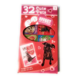 32 Cute Pets 3-D Effects Valentines- For Kids