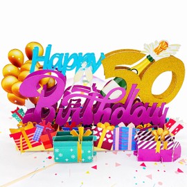 Liif 50th Birthday 3D Greeting Pop Up Card, Happy 50th Birthday Card For Women, Men