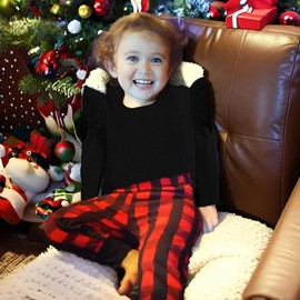 Xumplo Baby Girl Clothes Set Newborn Christmas Outfits Infant Ribbed Ruffle Romper+Plaid Pants+Headband Clothing 6-12 Months