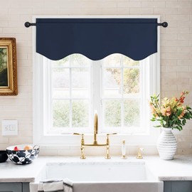 NICETOWN Blackout Valances for Kids Room - 42 inches by 18 inches Scalloped Pole Pocket Baby Boy Nursery/Bay Window Curtains Valances, 1 Pair, 42" W x 18" L