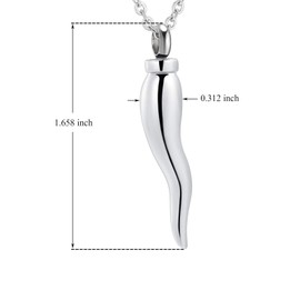 Vjajaly Cremation Jewelry for Ashes Stainless Steel Keepsake Chili Shape Pendant Holder Ashes for Pet Human Memorial Urn Necklace (Silver)