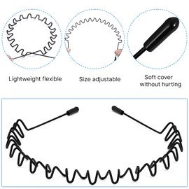 Qiifaiikooii 2 Pack Metal Hair Band for Men,Non Slip,Spring Wave Head Bands for Sports Washing Face Unisex(Black)