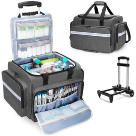 Damero Rolling Medical Bag with Detachable Trolley, Empty Emergency Response Supplies Bag with Removable Dividers, Medical Equipment Storage Bag for Home Health Nurses, Doctors, EMT, EMS, Gray