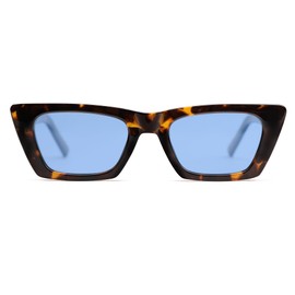 SOJOS Trendy Rectangle Polarized Sunglasses for Women Men Retro Narrow Cateye Sunnies SJ2354, Tortoise/Blue Tint