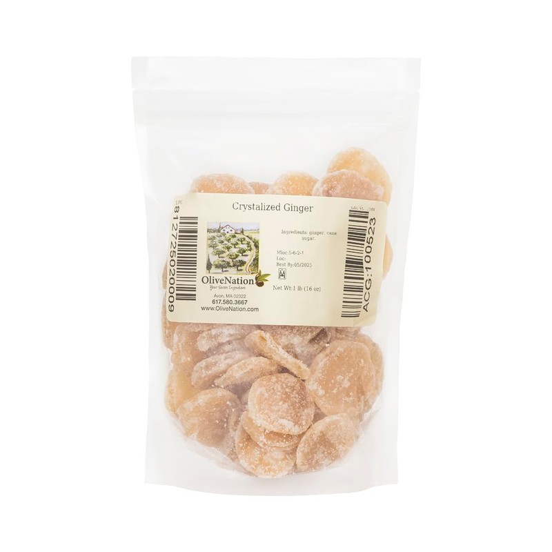 OliveNation Crystalized Ginger Slices, Sweet and Spicy Candied Ginger, Kosher,