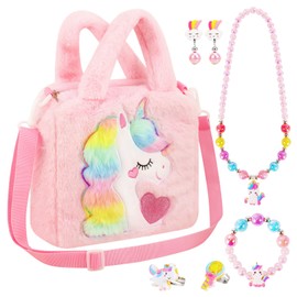 VGMANNTA Unicorn Gifts for Girls Unicorn Toy Gift Girls 5 Years Birthday Gift Handbag Girls Unicorn Children's Jewellery Set Girls Children's Jewellery Princess Toy R1Bb, Polyester, No Gemstone