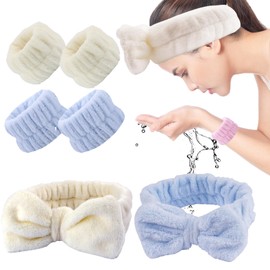 Spa Headband Wrist Washband Set, Soft Microfiber Spa Facial Makeup Headbands, Facial Headband Wrist Sweatband, Washing Face Band for Makeup Bath Women Girls (5)